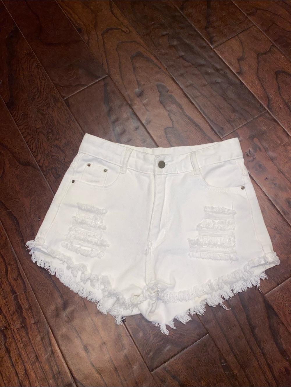 White Distressed Frayed Hem Women's Denim Shorts